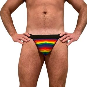 Rainbow print jockstrap. Size M (fits 30-33)